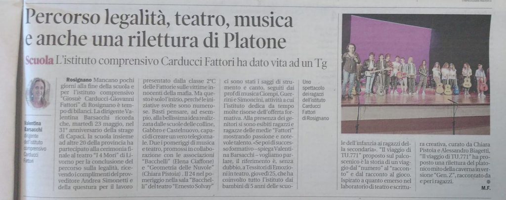 Restituzione del laboratorio interclasse di teatro e scrittura creativa a cura di Chiara Pistoia e Alessandro Biagetti. Scuola secondaria di primo grado, istituto comprensivo Fattori di Rosignano. 